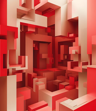 抽象紅色白色幾何3D形狀