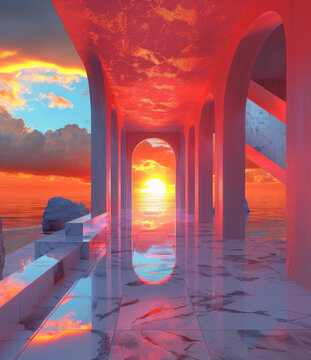 未來長廊與落日海景