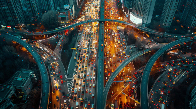 中國城市夜景高架快速路交通擁堵