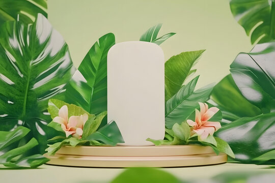熱帶植物背景 白色產(chǎn)品展示模型