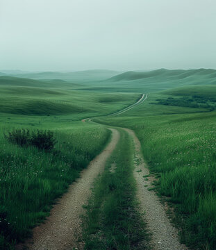 綠色山丘中的蜿蜒公路