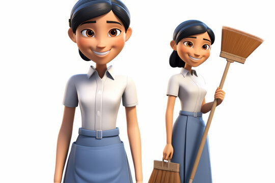 卡通清潔工女性