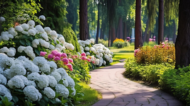 夏日公園繡球花小路
