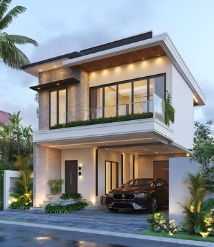 現(xiàn)代兩層帶車庫的住宅