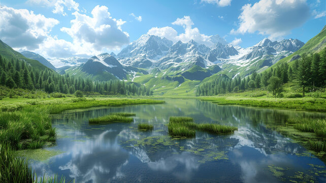 山谷中的湖泊和山峰