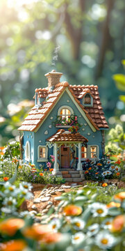 向日葵花田里的小屋