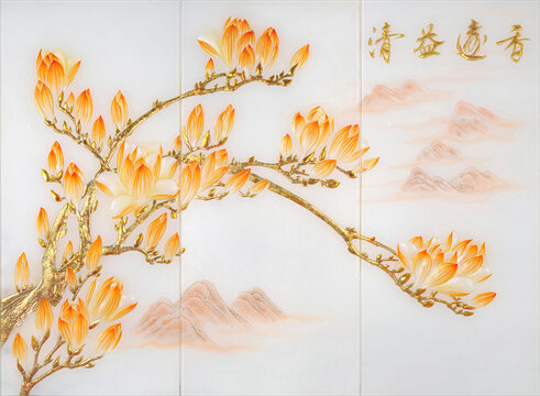 玉蘭花背景墻裝飾畫