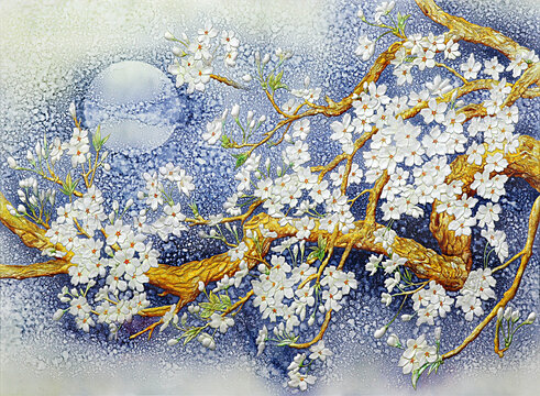 工藝玻璃背景墻花好月圓
