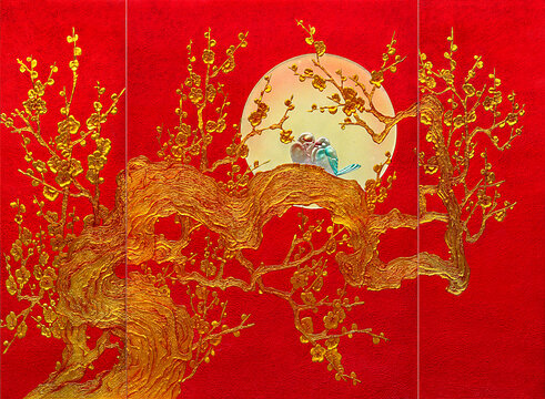 工藝玻璃背景墻花好月圓
