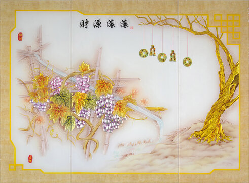工藝玻璃背景墻財源滾滾