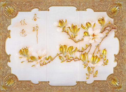 工藝玻璃歐式玉蘭背景墻