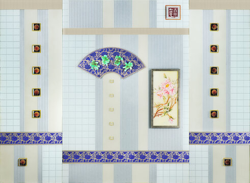 工藝玻璃背景墻榮華富貴