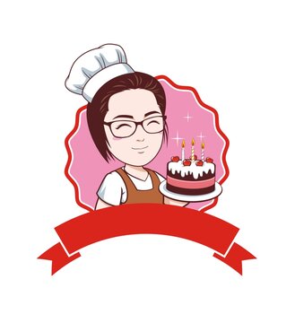 卡通可愛女蛋糕師頭像矢量圖