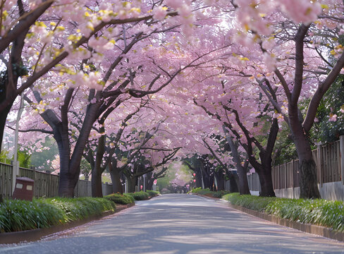 櫻花盛開的道路