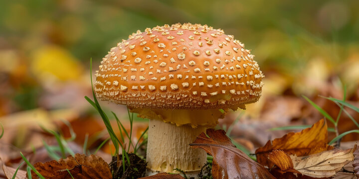 帶白點的橙色大型紅菇特寫