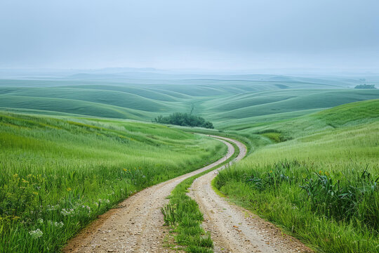 蜿蜒穿過青翠山丘鄉(xiāng)村公路的風景