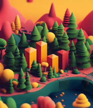 森林中的建筑 3D 