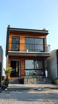 現(xiàn)代木結(jié)構(gòu)兩層住宅帶陽臺(tái)