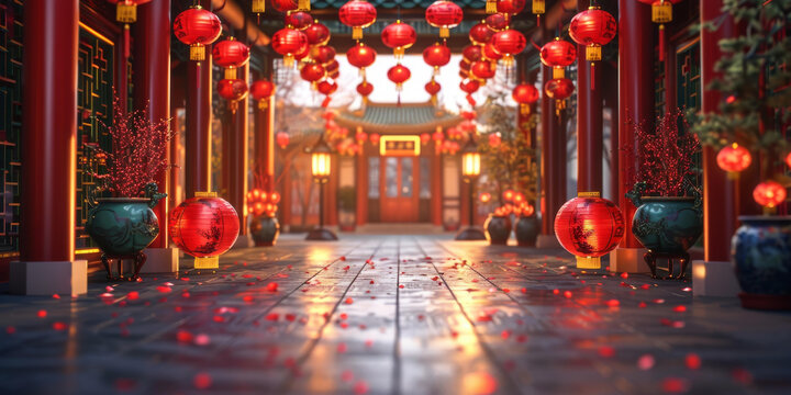 春節(jié)裝飾的中國建筑