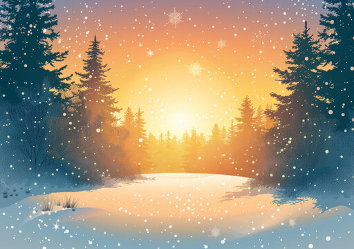 冬日森林雪景圖