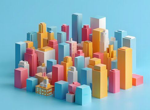 彩色建筑的極簡城市景觀