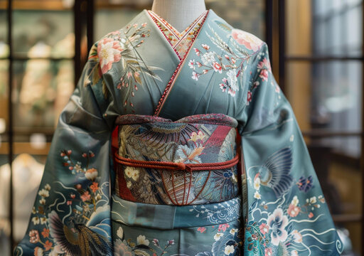 一件帶花卉圖案的和服和一條鳳凰腰帶