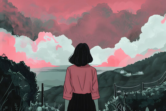 夕陽(yáng)下遠(yuǎn)眺的女子
