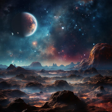 一顆荒涼的紅色星球有兩顆衛(wèi)星天空呈藍(lán)色
