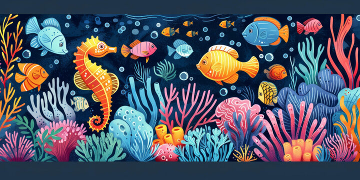 海底世界五彩斑斕的魚群和珊瑚