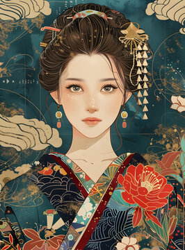 身穿和服的亞洲美女