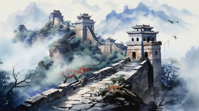 雄壯的長(zhǎng)城蜿蜒于秀美的山河之間