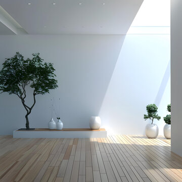 極簡主義白色墻壁木地板室內(nèi)設(shè)計