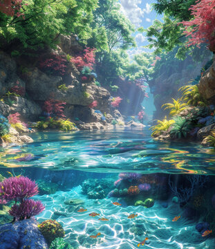 奇幻河流景觀與水下珊瑚