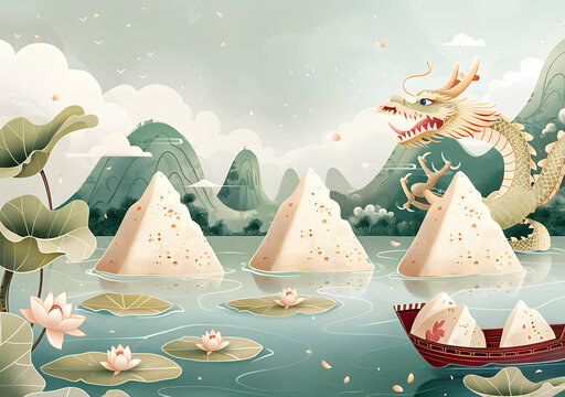 端午節(jié)快樂：龍舟，粽子，山水之間