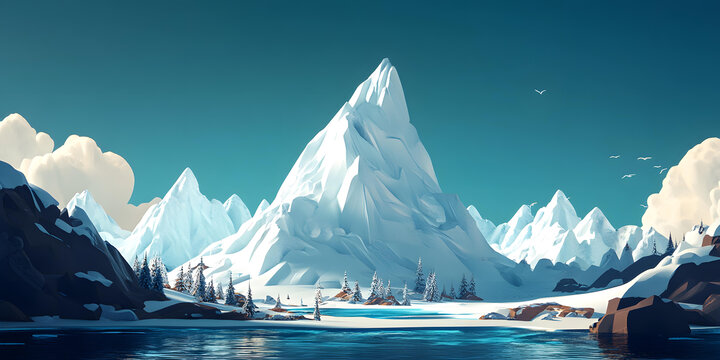 雪山冰湖冬季風(fēng)景