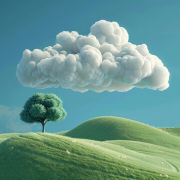 云朵在山丘上空飄浮