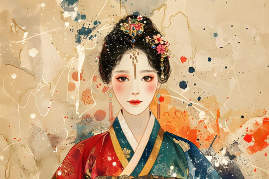 身穿韓國傳統(tǒng)服飾的美麗韓國女性