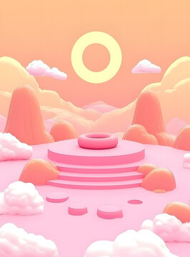 粉色山巒環(huán)形抽象背景