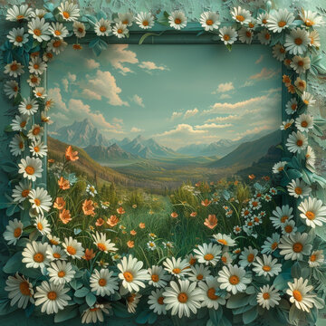 雛菊花框風(fēng)景畫