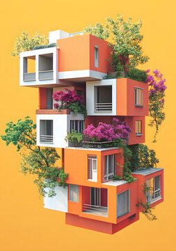綠色植物裝飾的現(xiàn)代建筑抽象