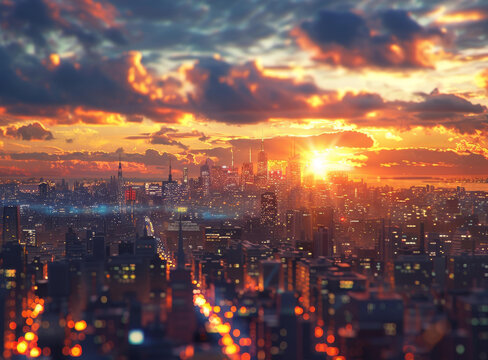 夕陽(yáng)下的城市
