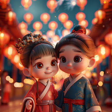 一對幸福的中國夫婦在慶祝元宵節(jié)