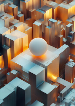 抽象幾何形狀城市景觀(guān)3D渲染