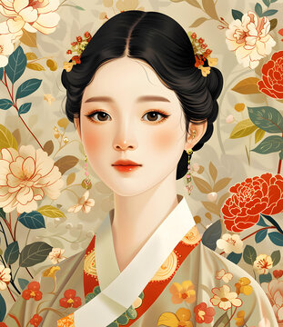 身著傳統(tǒng)韓服的美麗韓國女性