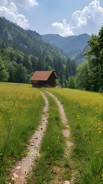 小屋在山間的草地上