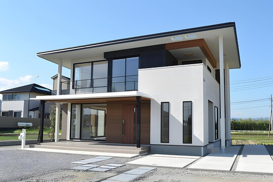 現(xiàn)代白色外墻木質(zhì)裝飾兩層住宅