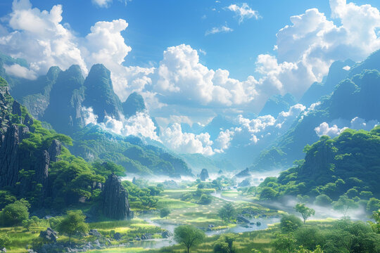 云霧山谷河流