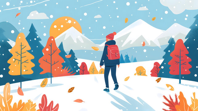 冬季雪山遠足景觀