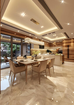 現(xiàn)代廚房和餐廳室內(nèi)設(shè)計