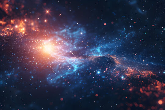 藍色和橙色發(fā)光的粒子在太空中